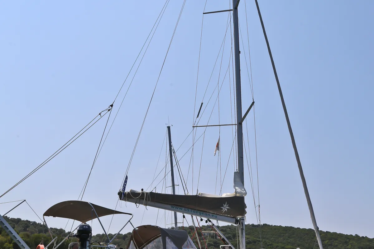 Exterior view of Afroessa, a Jeanneau Sun Odyssey 33i sailboat at Loutraki, Greece