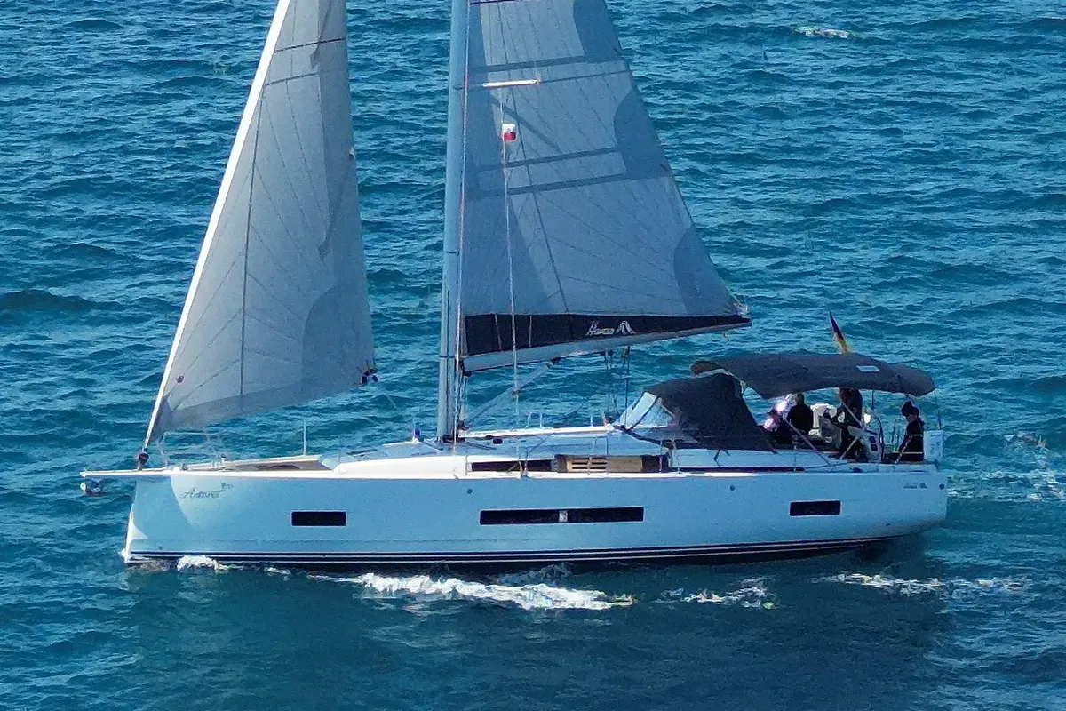 Exterior view of Antares, a Hanse 460 sailboat at Palma de Mallorca, Spain