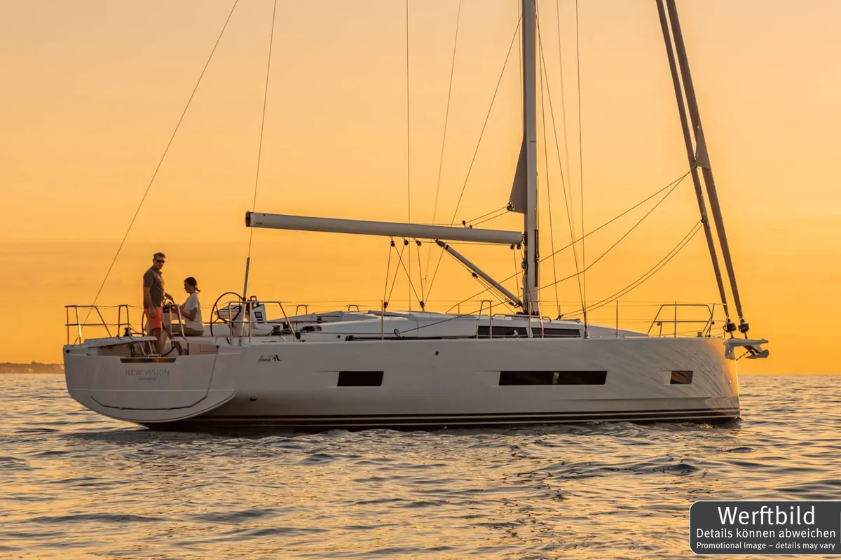 Exterior view of Antares, a Hanse 460 sailboat at Palma de Mallorca, Spain