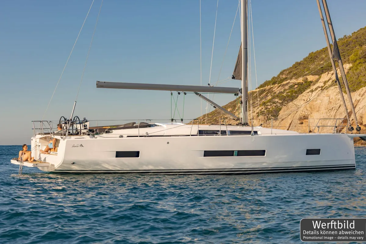 Exterior view of Antares, a Hanse 460 sailboat at Palma de Mallorca, Spain