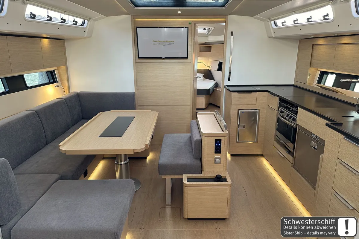 Salon of Antares, a Hanse 460 sailboat at Palma de Mallorca, Spain