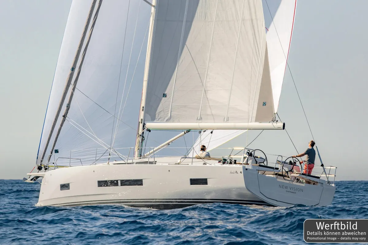 Exterior view of Antares, a Hanse 460 sailboat at Palma de Mallorca, Spain
