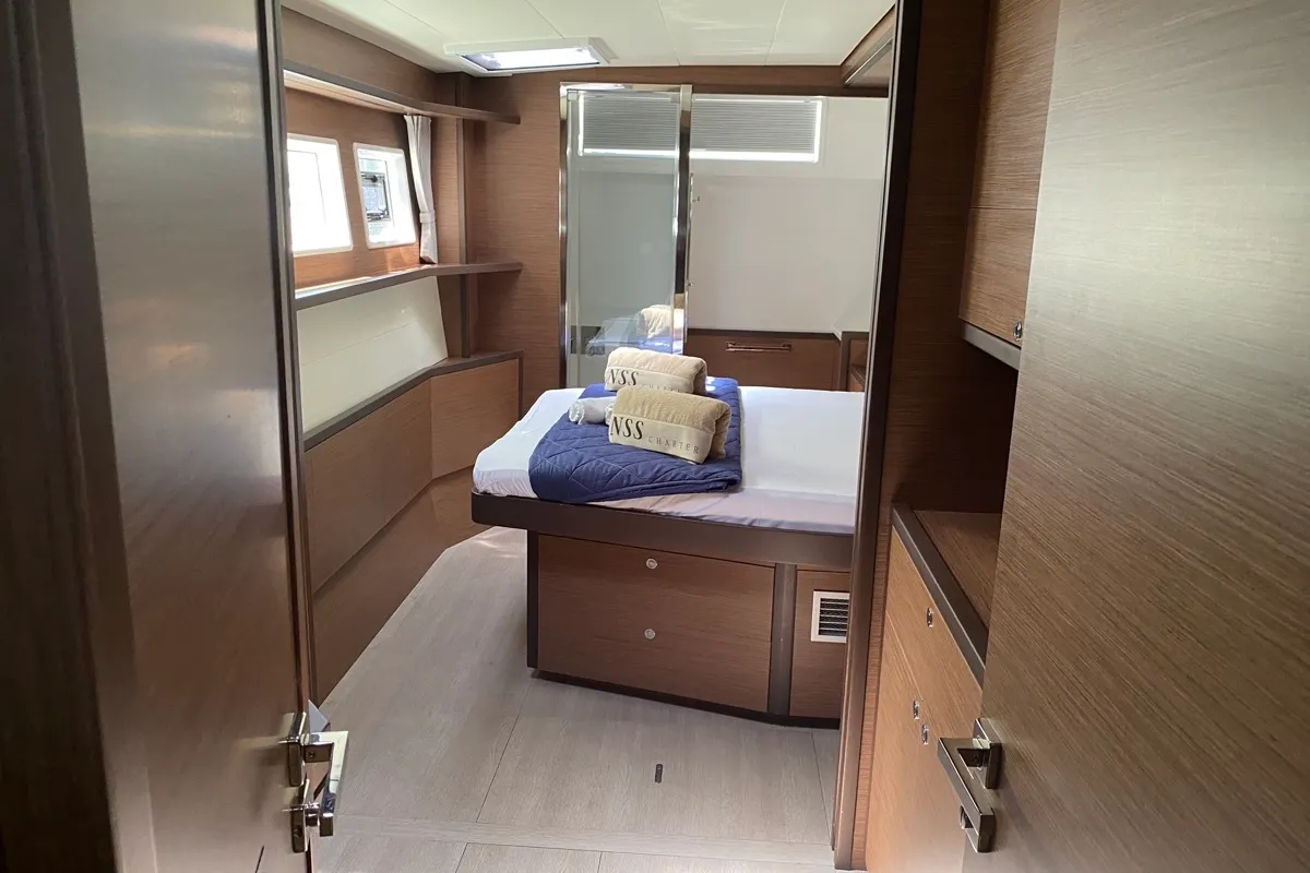 Cabin on Naka, a Lagoon 52F catamaran at Tonnarella, Italy