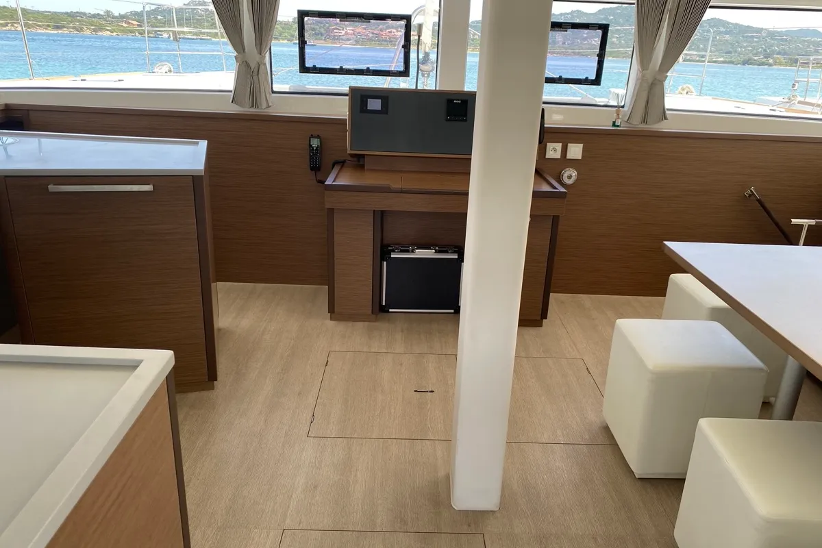 Salon of Naka, a Lagoon 52F catamaran at Tonnarella, Italy