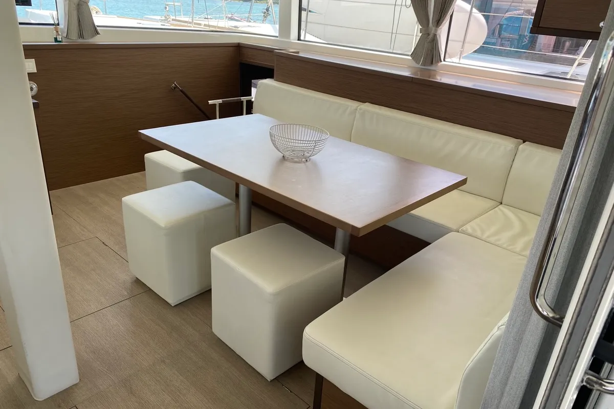 Salon of Naka, a Lagoon 52F catamaran at Tonnarella, Italy
