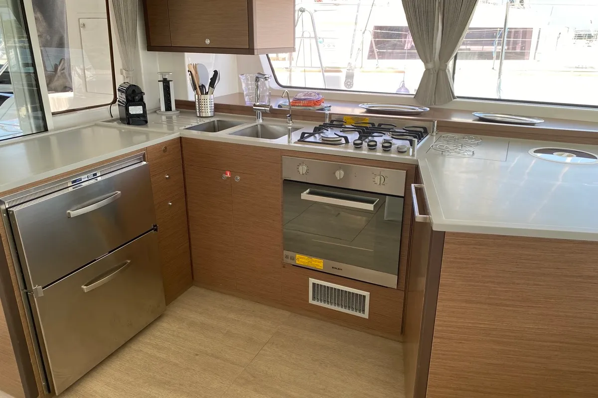 Galley of Naka, a Lagoon 52F catamaran at Tonnarella, Italy