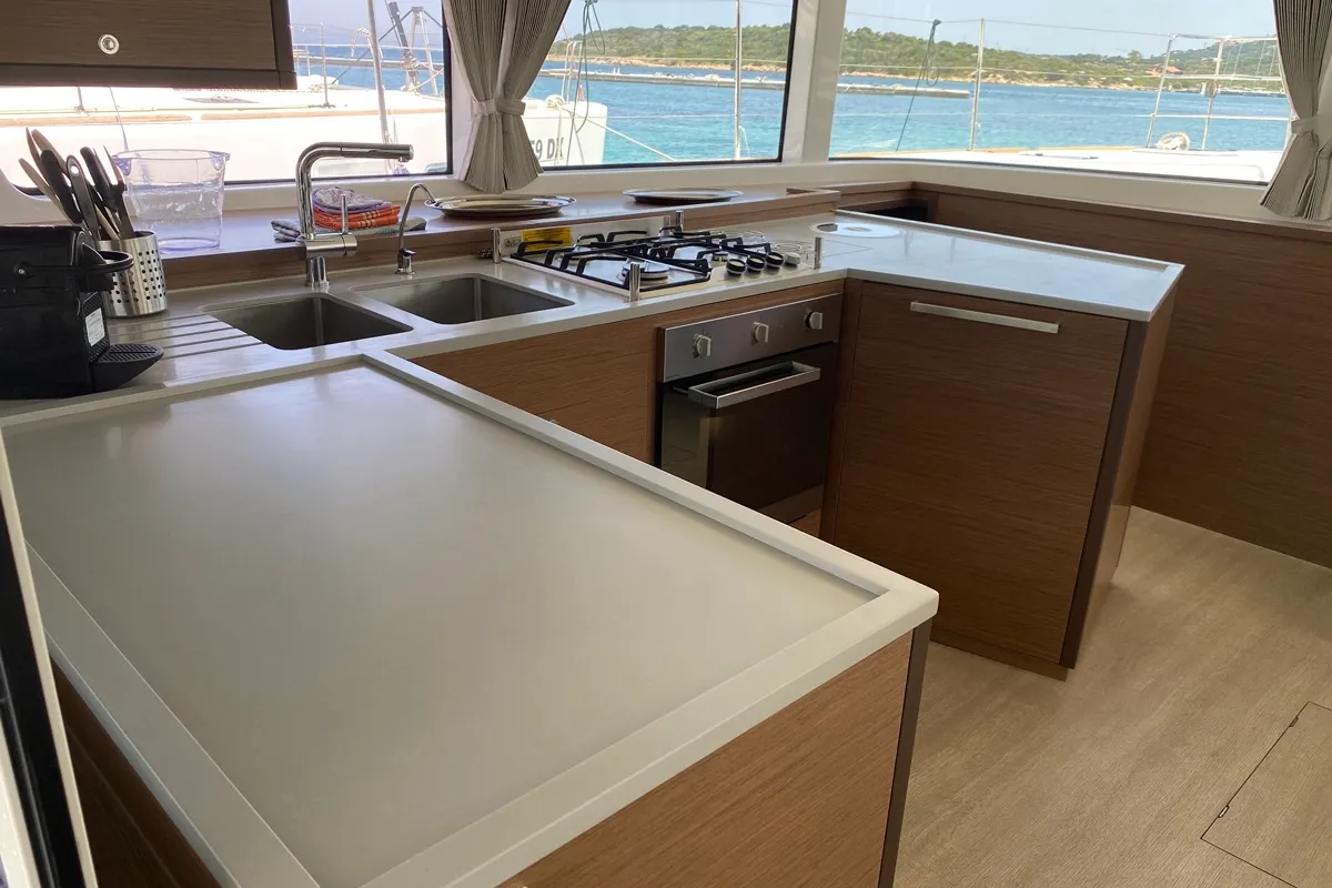 Galley of Naka, a Lagoon 52F catamaran at Tonnarella, Italy