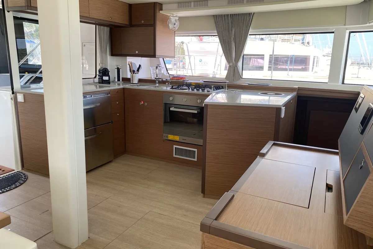Galley of Naka, a Lagoon 52F catamaran at Tonnarella, Italy
