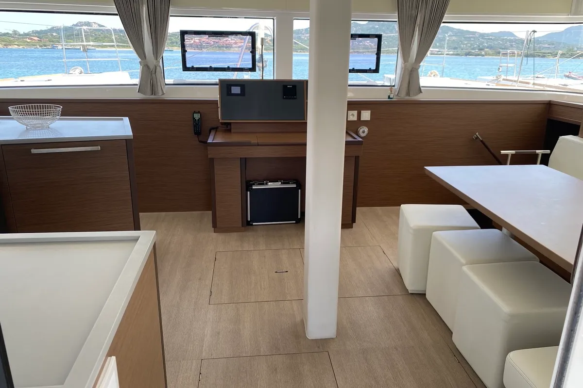 Salon of Naka, a Lagoon 52F catamaran at Tonnarella, Italy