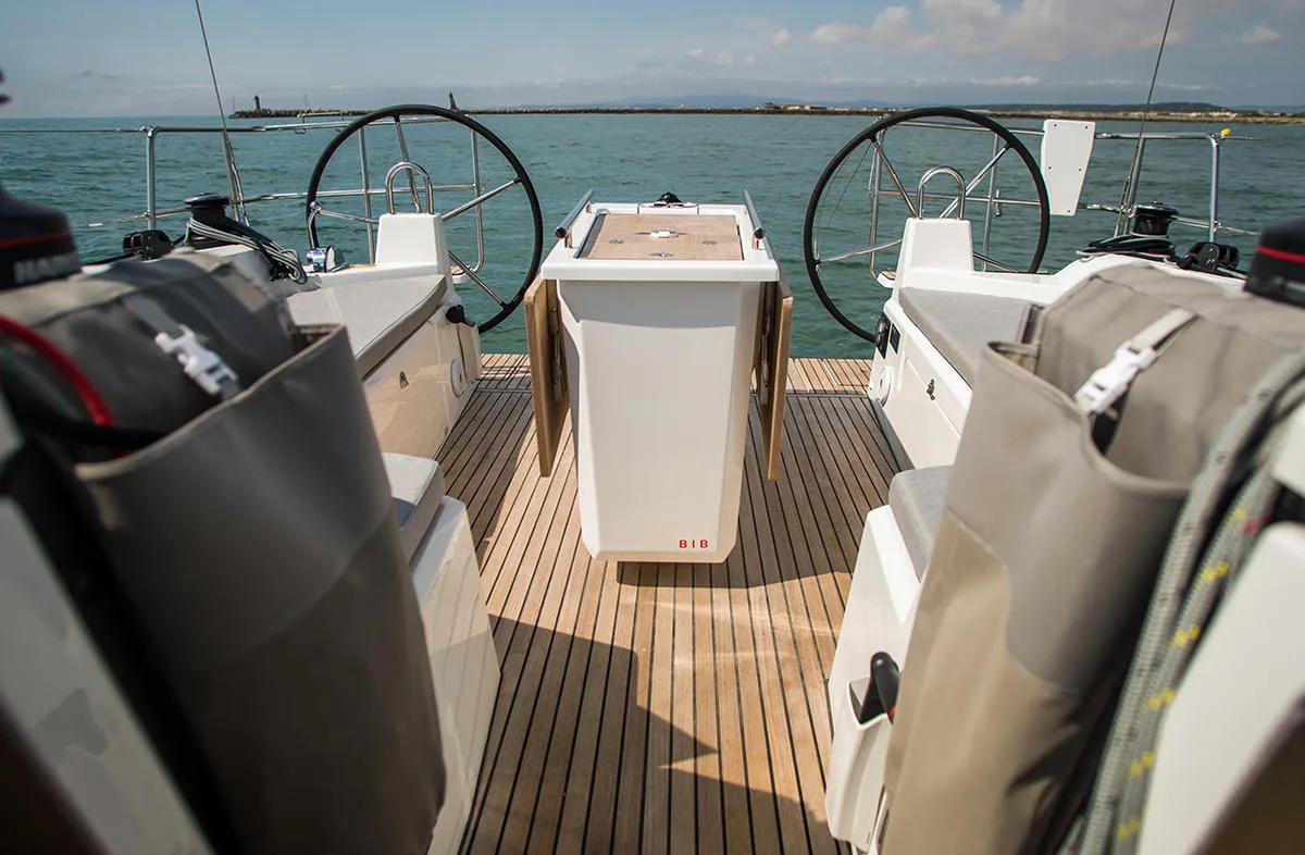 Cockpit of Vienna Nano, a Beneteau Oceanis 40.1 sailboat at Preveza, Greece