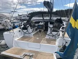 Cockpit of Thirteen, a Hanse 388 sailboat at Fisksätra, Sweden