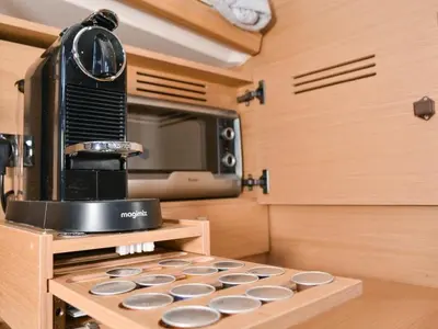 Galley of Daiquiri, a Dufour 460 Grand Large sailboat at Athens, Greece