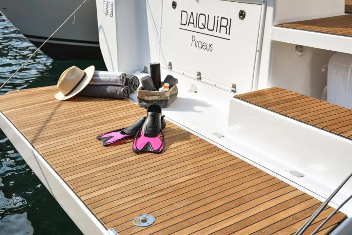 Deck of Daiquiri, a Dufour 460 Grand Large sailboat at Athens, Greece