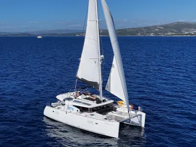 Exterior view of GRAND DELUXE, a Lagoon 450 catamaran at Grad Šibenik, Croatia