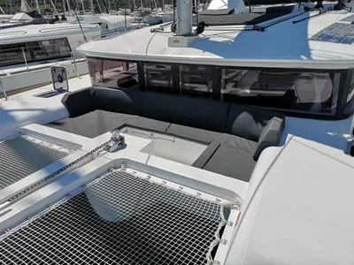 Deck of GRAND DELUXE, a Lagoon 450 catamaran at Grad Šibenik, Croatia