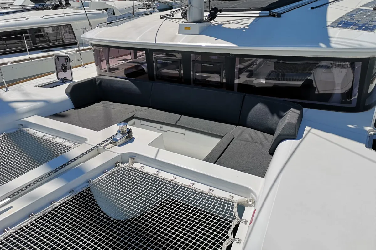 Deck of GRAND DELUXE, a Lagoon 450 catamaran at Grad Šibenik, Croatia