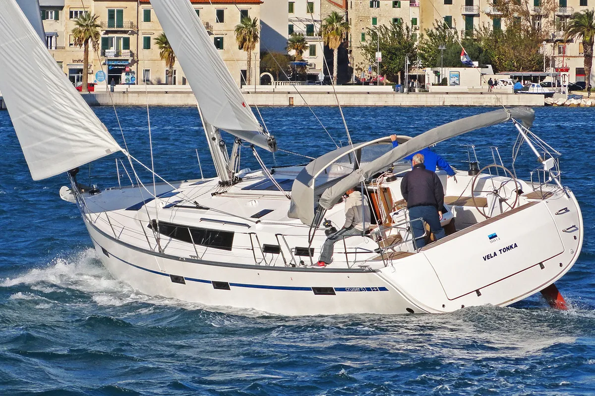 Exterior view of Vela Tonka, a Bavaria Cruiser 51 sailboat at Split, Croatia