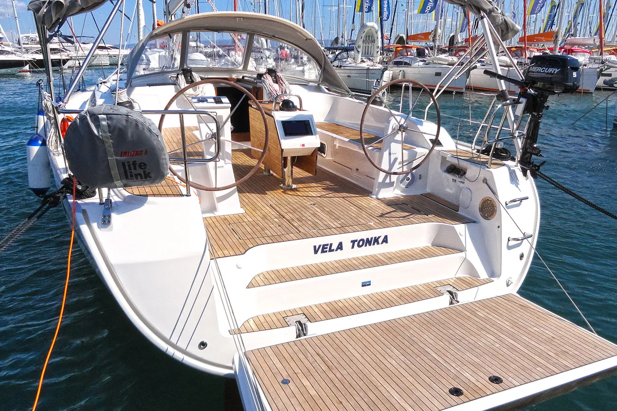 Exterior view of Vela Tonka, a Bavaria Cruiser 51 sailboat at Split, Croatia