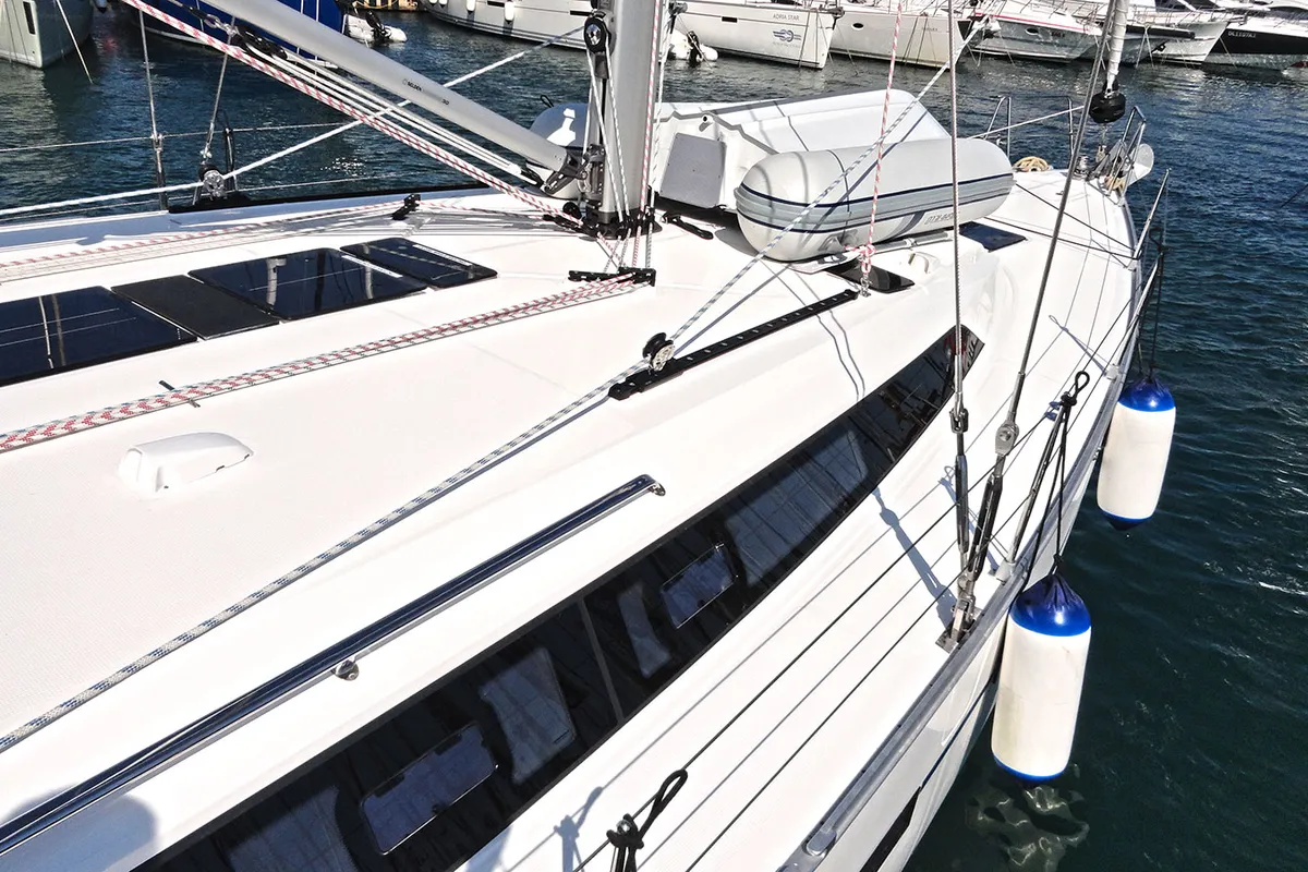 Deck of Vela Tonka, a Bavaria Cruiser 51 sailboat at Split, Croatia