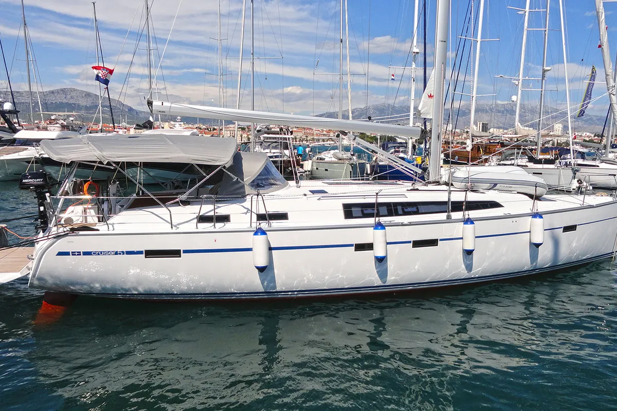 Exterior view of Vela Tonka, a Bavaria Cruiser 51 sailboat at Split, Croatia