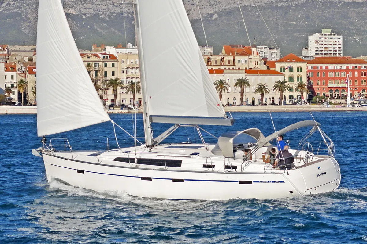 Exterior view of Vela Tonka, a Bavaria Cruiser 51 sailboat at Split, Croatia