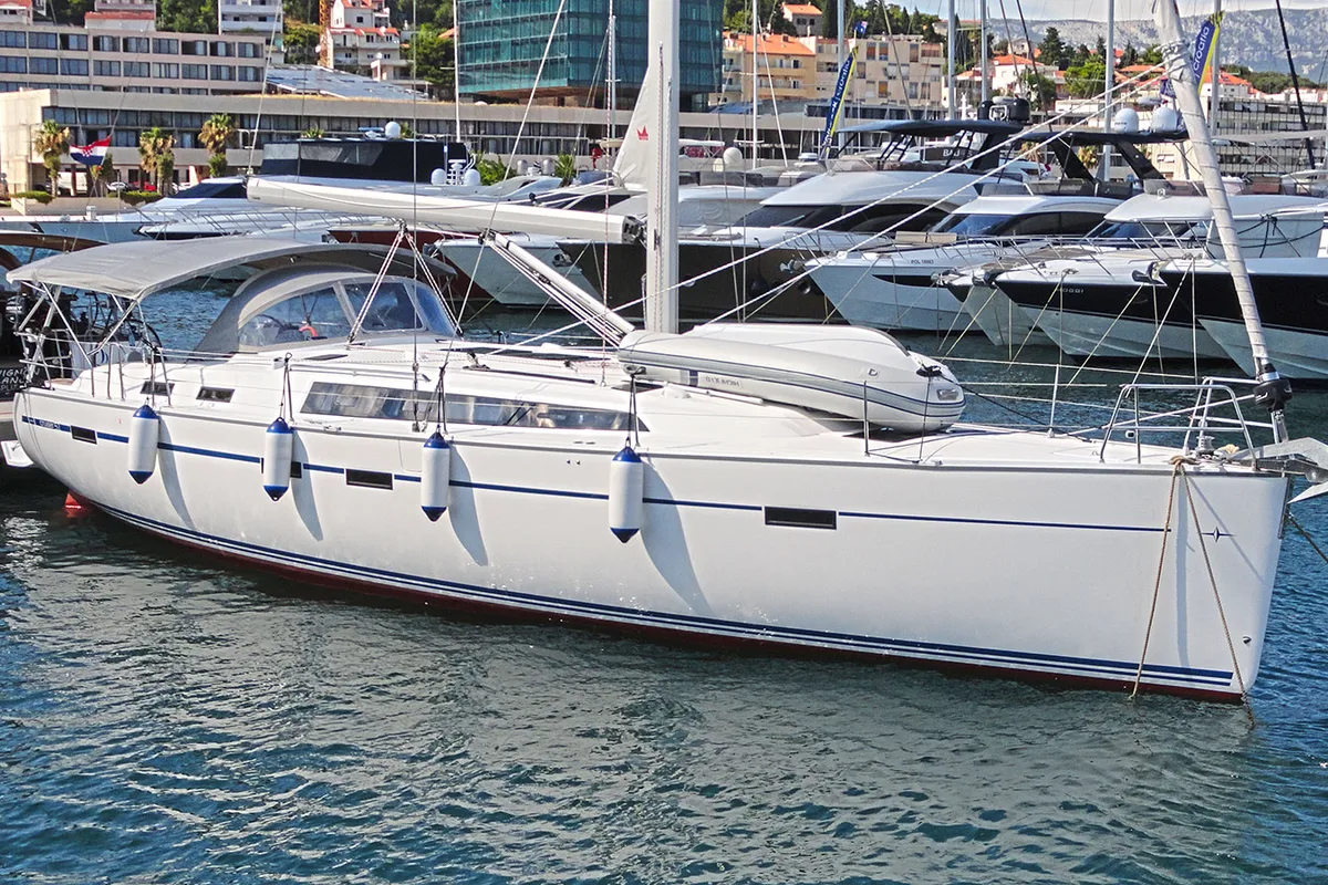 Exterior view of Vela Tonka, a Bavaria Cruiser 51 sailboat at Split, Croatia