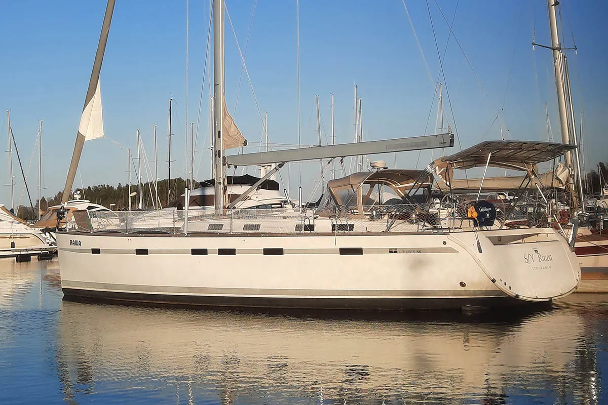 Exterior view of Rawa, a Bavaria 55 Cruiser sailboat at Gåshaga, Sweden