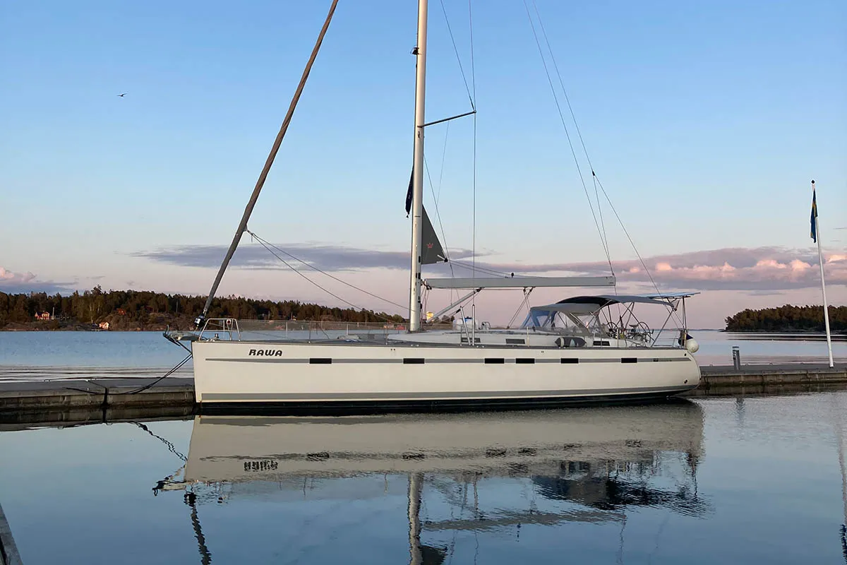 Exterior view of Rawa, a Bavaria 55 Cruiser sailboat at Gåshaga, Sweden