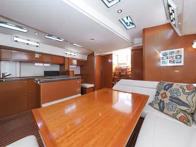 Salon of Rawa, a Bavaria 55 Cruiser sailboat at Gåshaga, Sweden
