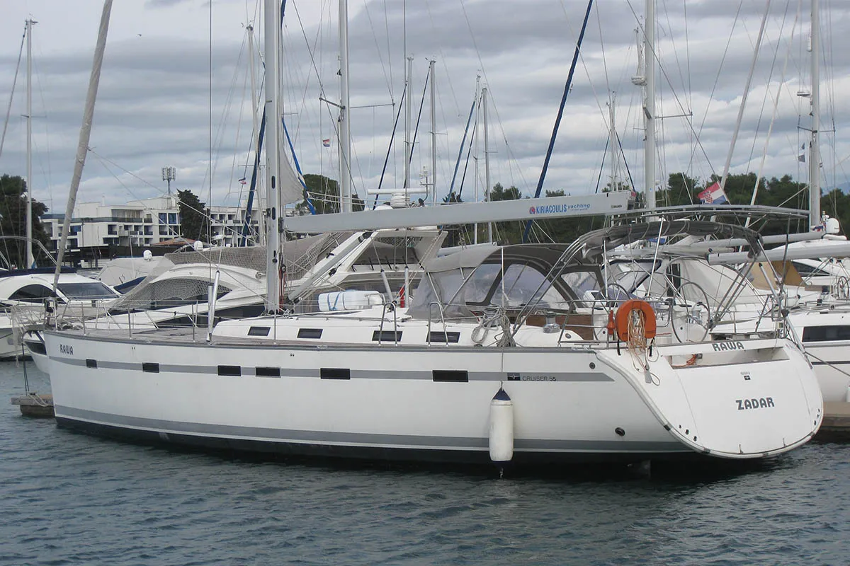 Exterior view of Rawa, a Bavaria 55 Cruiser sailboat at Gåshaga, Sweden