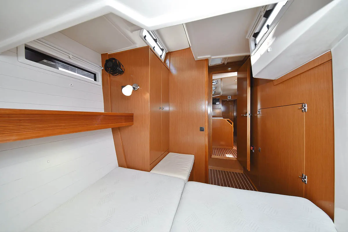 Cabin on Rawa, a Bavaria 55 Cruiser sailboat at Gåshaga, Sweden