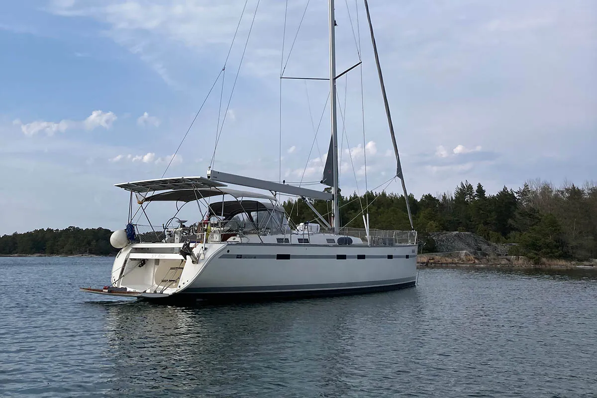 Exterior view of Rawa, a Bavaria 55 Cruiser sailboat at Gåshaga, Sweden