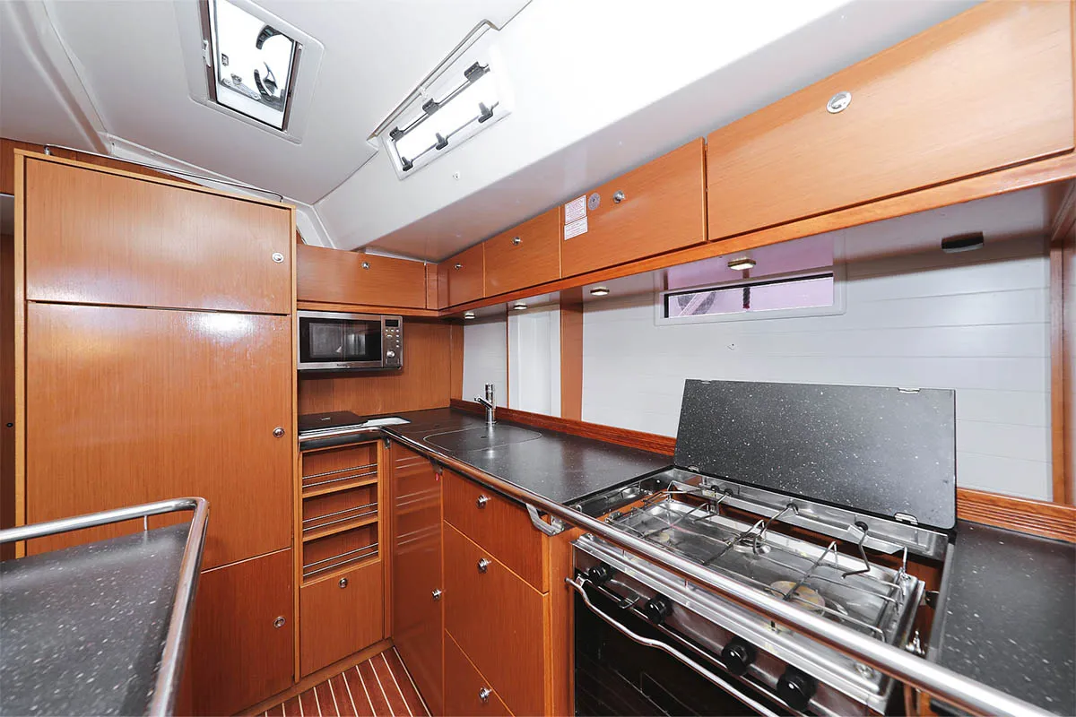 Galley of Rawa, a Bavaria 55 Cruiser sailboat at Gåshaga, Sweden