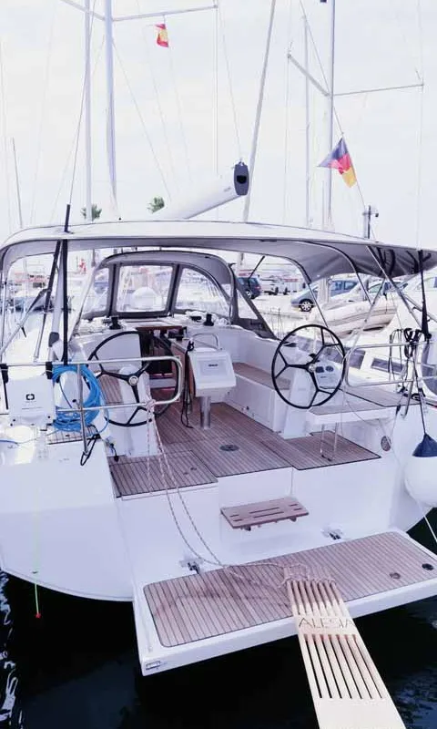 Cockpit of Alesia, a Bavaria C38 sailboat at Palma de Mallorca, Spain