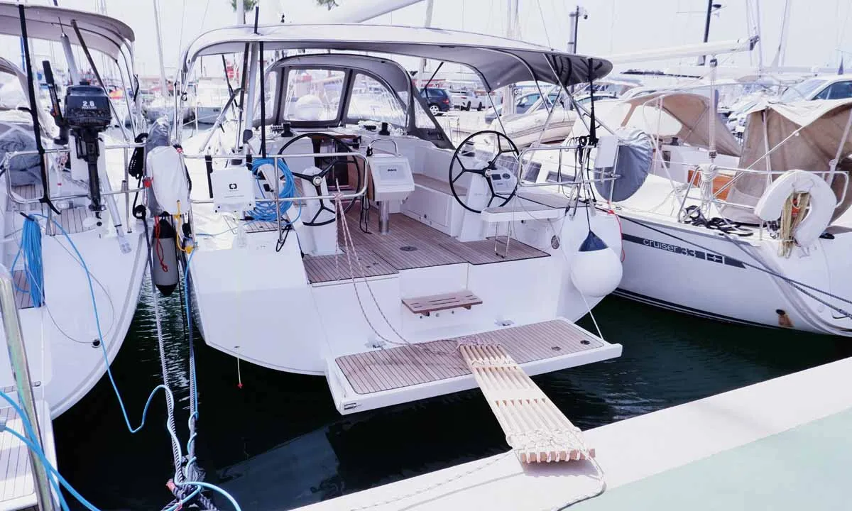 Cockpit of Alesia, a Bavaria C38 sailboat at Palma de Mallorca, Spain
