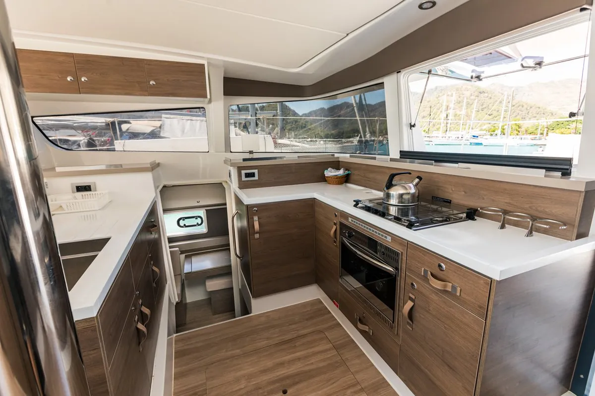 Galley of Elifcim, a Bali 4.2 OW catamaran at Marmaris, Turkey