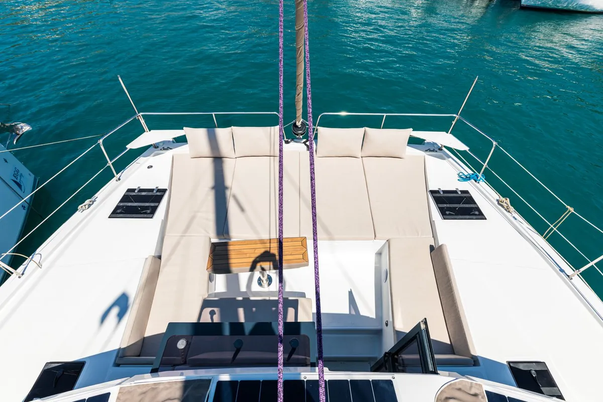 Deck of Elifcim, a Bali 4.2 OW catamaran at Marmaris, Turkey
