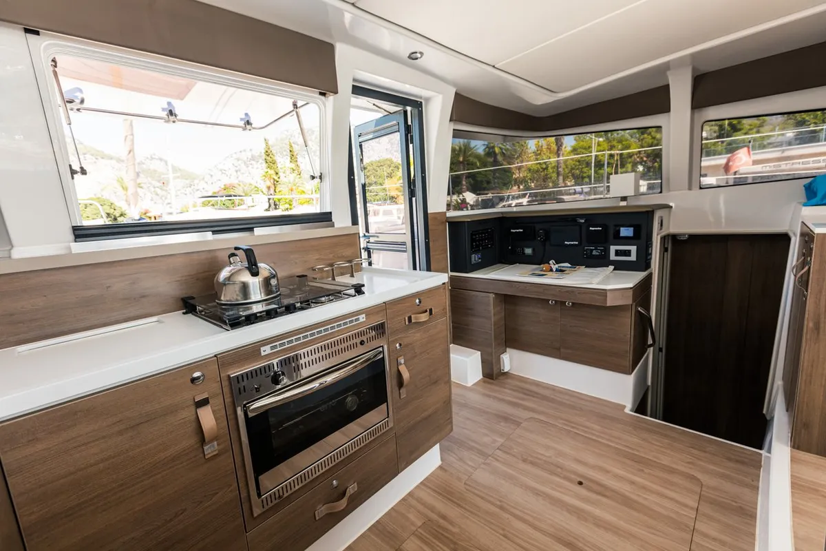 Galley of Elifcim, a Bali 4.2 OW catamaran at Marmaris, Turkey