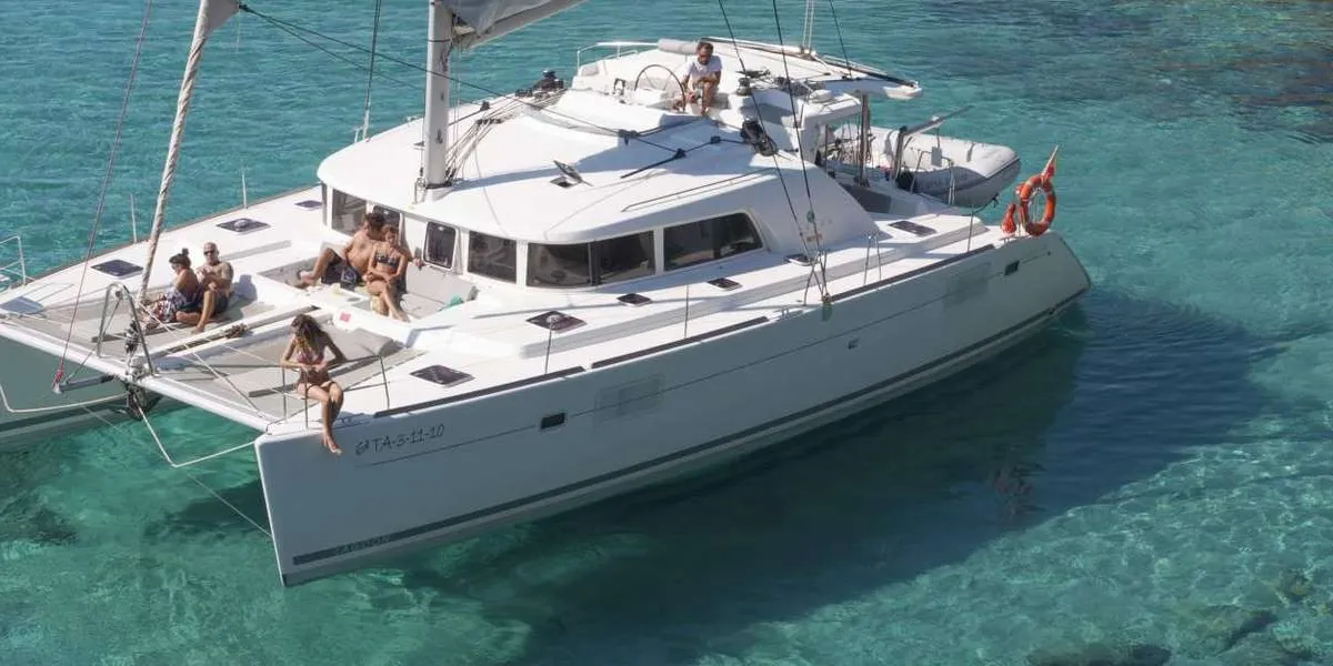 Exterior view of Ginevra, a Lagoon 440 catamaran at Nettuno, Italy