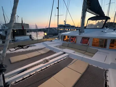 Deck of Ginevra, a Lagoon 440 catamaran at Nettuno, Italy