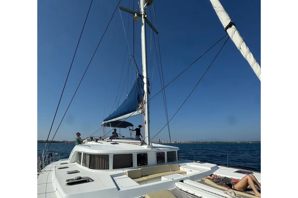 Deck of Ginevra, a Lagoon 440 catamaran at Nettuno, Italy