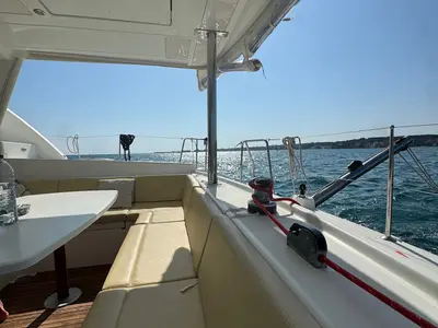 Deck of Ginevra, a Lagoon 440 catamaran at Nettuno, Italy