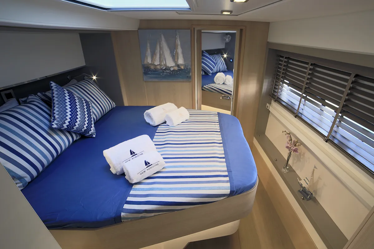 Cabin on New Horizons 3, a Bali 5.4 catamaran at Municipal Unit of Nea Peramos, Greece