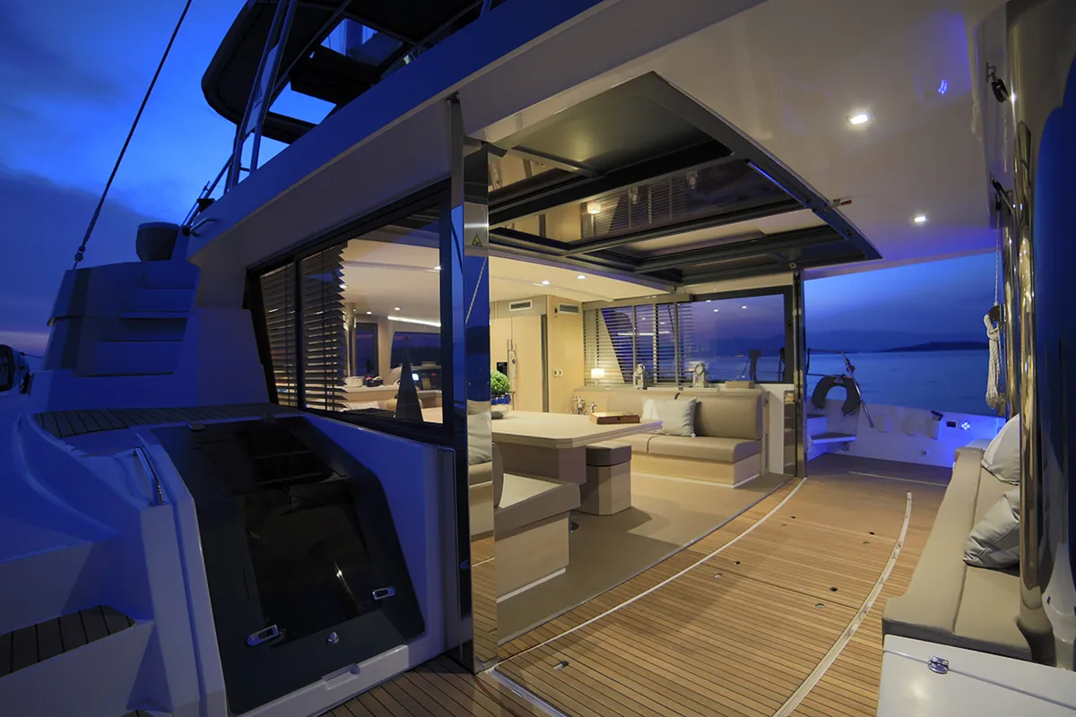 Deck of New Horizons 3, a Bali 5.4 catamaran at Municipal Unit of Nea Peramos, Greece