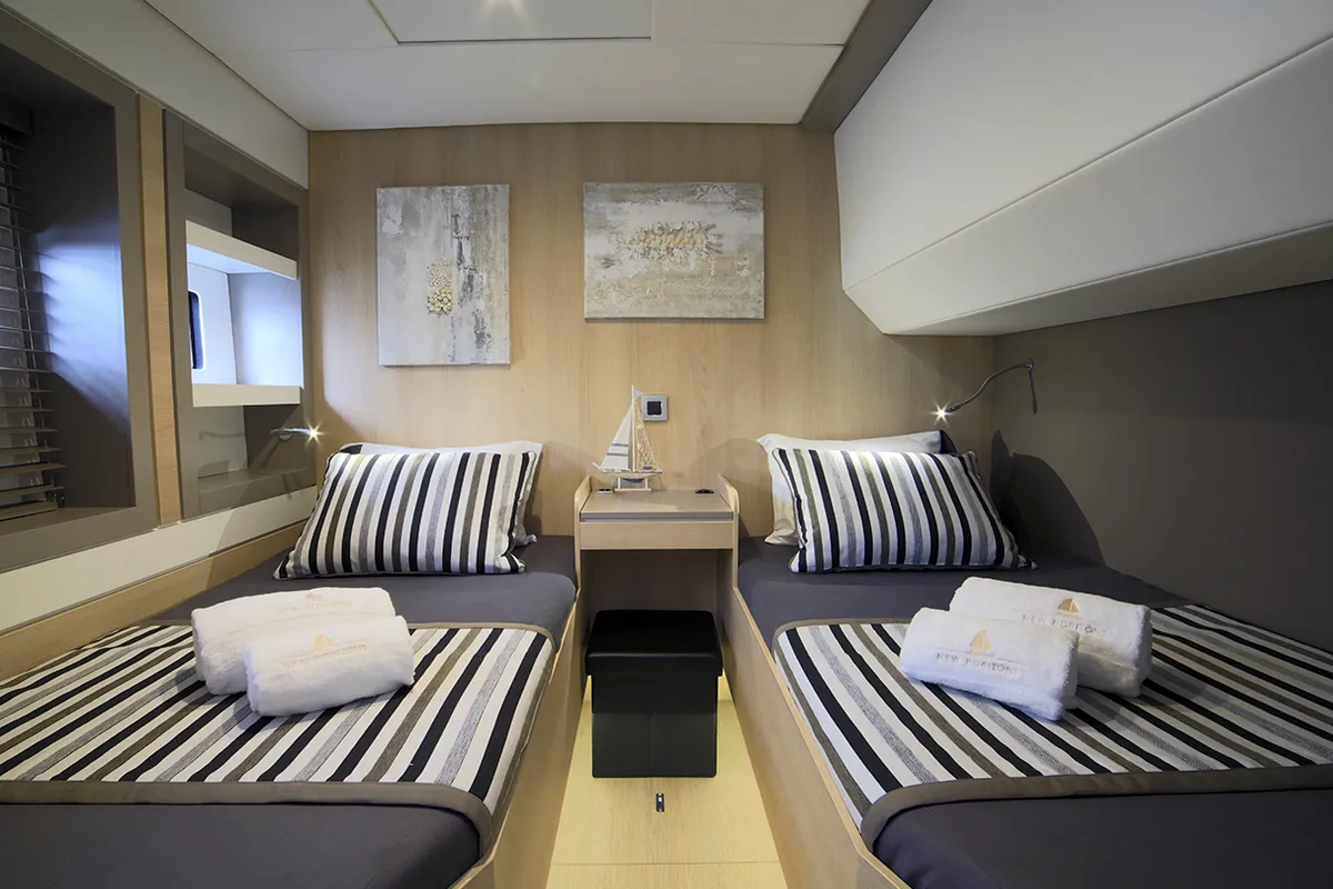 Cabin on New Horizons 3, a Bali 5.4 catamaran at Municipal Unit of Nea Peramos, Greece