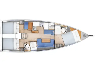 Floor plan of Sunsail 410 Premium, a Jeanneau Sun Odyssey 410 sailboat at Cannigione, Italy
