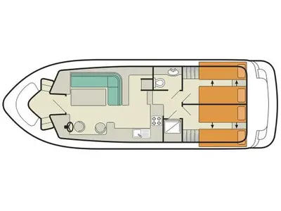 Floor plan of Tango, a Cygnet Tango motorboat at Borough of Runnymede, United Kingdom