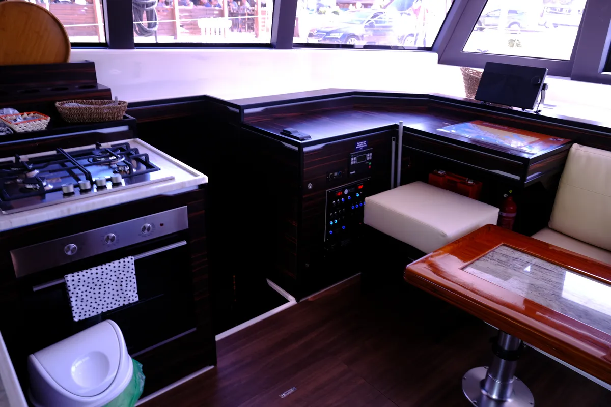 Galley of Abuzz, a Cervetti 44 Power catamaran at Primošten, Croatia