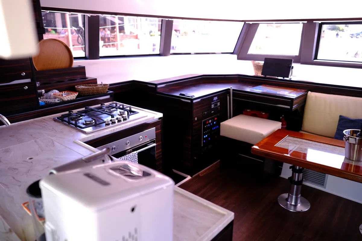 Galley of Abuzz, a Cervetti 44 Power catamaran at Primošten, Croatia