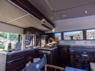 Galley of Abuzz, a Cervetti 44 Power catamaran at Primošten, Croatia